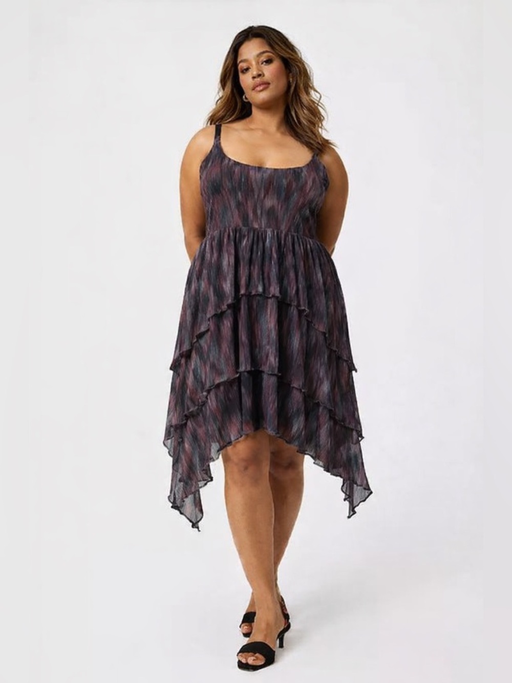 NWT Torrid Black Marble Print Tiered Cami Mini Dress Flowy Gauze Plus 3 22/24 - Picture 2 of 6